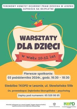 Warsztaty psychoedukacyjne dla dzieci w wieku 10 - 12 lat