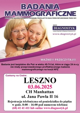 Bezpłatne badania mammograficzne 