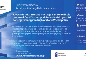 Spotkanie informacyjne - Dotacje na szkolenia dla pracowników MŚP oraz podniesienie efektywności energetycznej przedsiębiorstw w Wielkopolsce