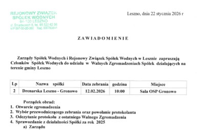 Walne Zgromadzenie Spółki Drenarskiej Leszno-Gronowo